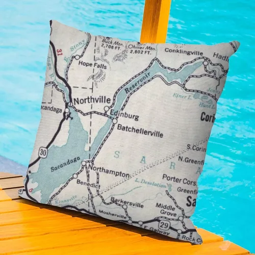 Vista 3 de Sacandaga - Funda de almohada para exteriores, diseño de mapa del lago, impermeable, fundas de almohada decorativas modernas para patio, sofá
