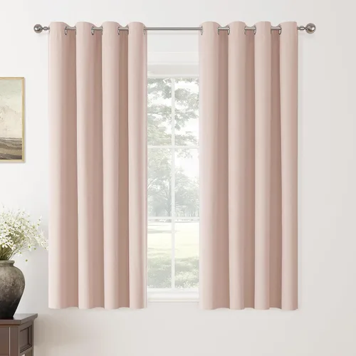 Vista 11 de ChrisDowa Cortinas 100% Opacas de Abedul Sólido de 45 Pulgadas de Largo, 2 Paneles para Dormitorio y Sala de Estar, Estilo Granja Oscurecedoras