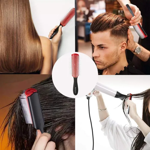 Vista 5 de Cepillo de pelo de 9 filas, cepillo de pelo extraíble fácil de limpiar para peinar, desenredar, moldear, alisar, secar, separar, definir rizos