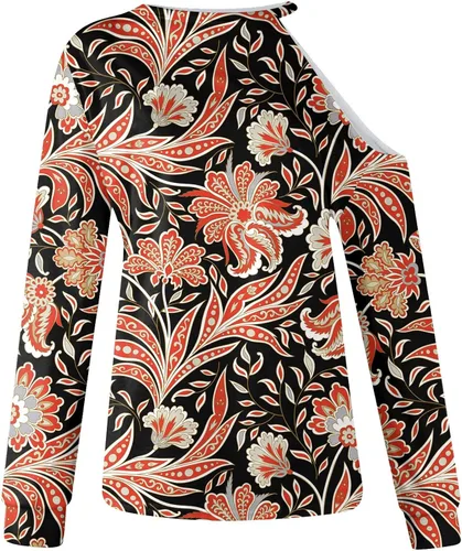 Vista 3 de Lindas camisetas de verano para mujer, con hombros descubiertos, estilo casual, holgada, de manga corta estampada