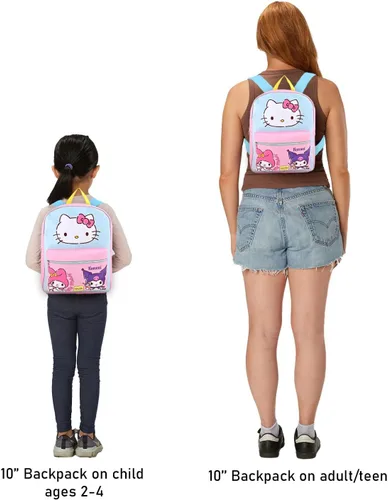 Vista 5 de Hello Kitty and and Friends - Mini mochila para adultos, mochila de piel sintética My Melody and Kuromi de 10 pulgadas con bolsillo frontal