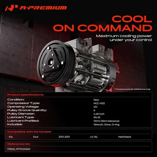 Vista 2 de A-Premium Compresor de aire acondicionado con embrague compatible con Kia Soul 1.6L 2012-2013, Hatchback