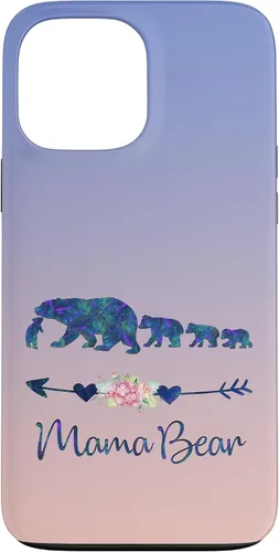 Vista 24 de Teal Blue Purple Floral Mama Bear Four Cubs Blue Pink Case for iPhone 17