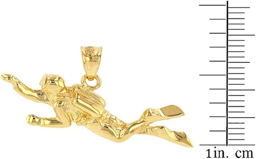Vista 2 de Collar con colgante de oro amarillo sólido de 14 quilates 3D para buceo