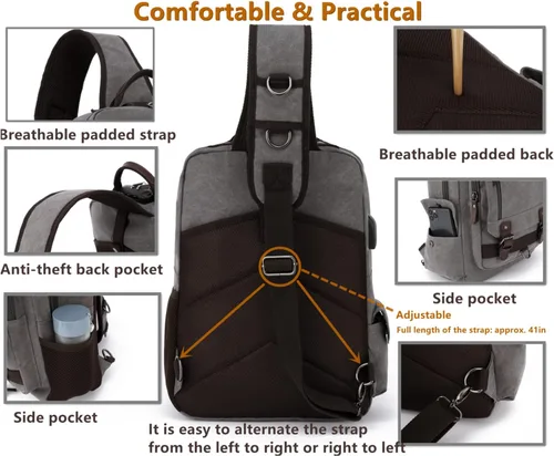 Vista 5 de Bolso tipo bandolera retro de Leaper, bolso de lona con asa cruzada para hombres y mujeres, bolso de hombro, bolso bandolera, bolso de mano, bolso