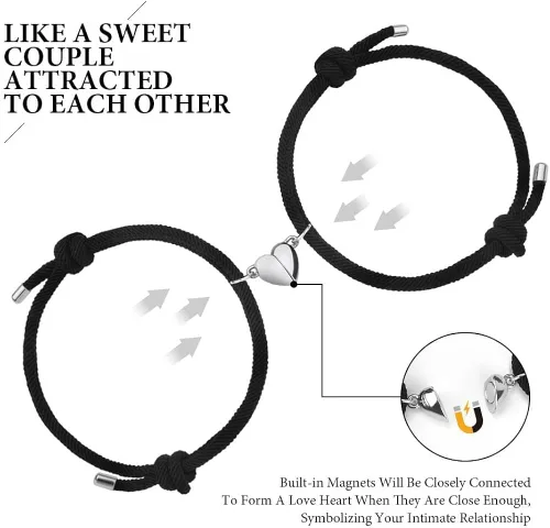 Vista 2 de Pulseras magnéticas para parejas, pulseras de atracción mutua, votos de amor eterno, pulseras de pareja ajustables, regalos de joyería expresan amor