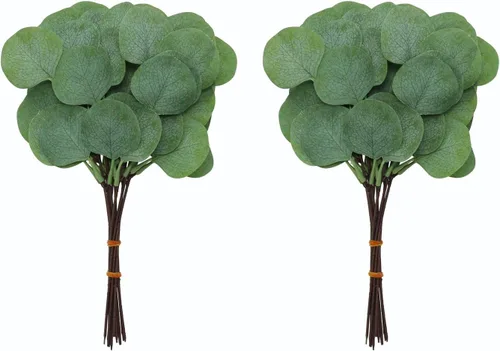 Vista 4 de 20 hojas artificiales de eucalipto, tallos de eucalipto falsos, decoración de hojas verdes, hojas artificiales para decoración, arreglo floral