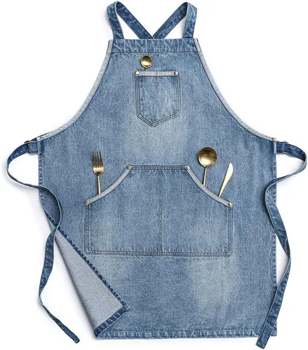 Vista 7 de Jeanerlor - Delantal de mezclilla de algodón para mujer y hombre, estilista ajustable de S a XL