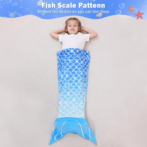 Vista 6 de Viviland Manta de cola de sirena – Manta de felpa de sirena para niñas, para todas las estaciones, manta de franela suave para acurrucarse, saco