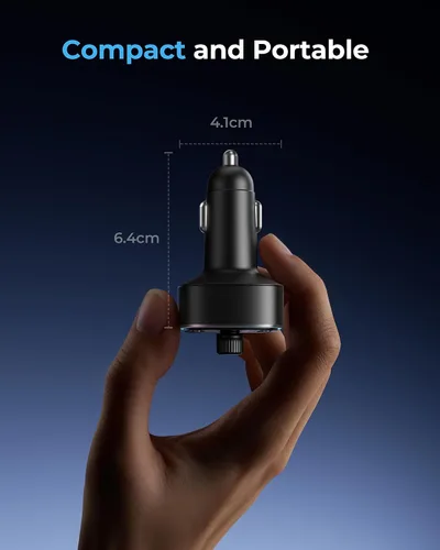 Vista 10 de LENCENT Bluetooth 5.4 Adaptador de coche Transmisor FM 54W Carga rápida Dual Mics, HiFi Bass Sound, 2 Modes LED Backlit, Cigarette Lighter Adapter