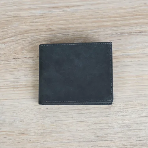 Vista 7 de Customizable Genuine Leather Bifold Wallet, Minimalist Custom Mens Card Holder Wallet (Black)