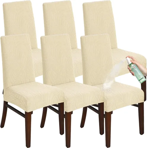Vista 13 de Fundas de silla para comedor Fundas de jacquard impermeables (negro, 2 piezas) Las fundas de jacquard elásticas impermeables refrescan las sillas