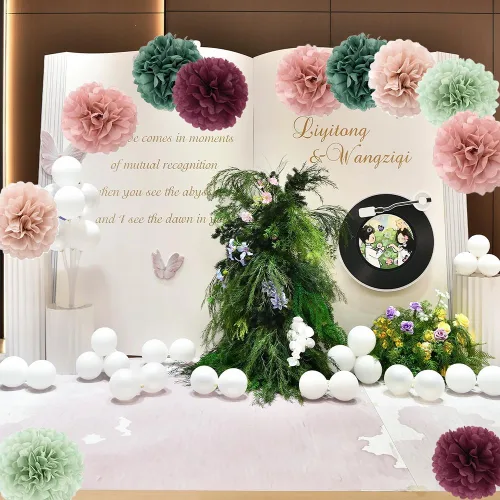 Vista 2 de 20 pompones de papel de seda – Decoraciones colgantes de papel de seda flores para novia, boda, despedida de soltera, cumpleaños, fiesta