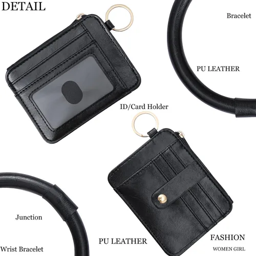 Vista 5 de DYSHAYEN Pulsera de pulsera con llavero y cartera, llavero con borla, tarjetero para mujer