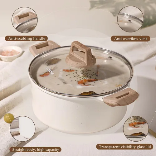 Vista 12 de CAROTE Olla antiadherente con tapa, granito blanco de 8 cuartos de galón