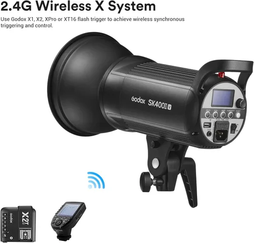 Vista 3 de Godox SK400II-V Studio Strobe, nueva versión mejorada de SK400II, sistema inalámbrico X de 400 W 2.4G GN65 5700K Monolight con lámpara de modelado