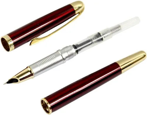 Vista 3 de Gullor Pluma estilográfica ejecutiva Jinhao 606 con clip dorado punta fina - rojo