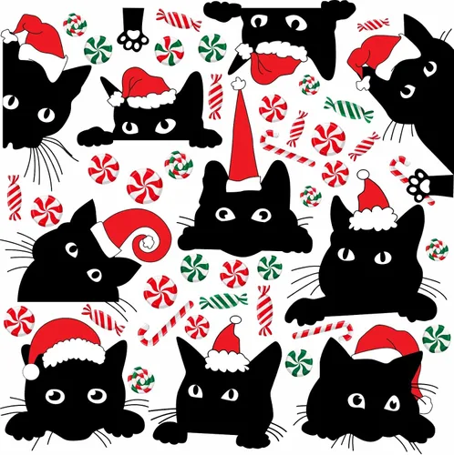 Vista 9 de Adhesivos de ventana de Navidad para ventana de Navidad, gato negro y menta, calcomanías de pared para decoración de ventanas de tienda de vidrio