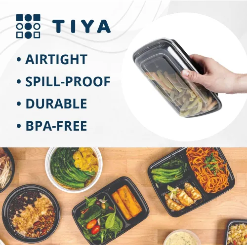 Vista 2 de TIYA - Contenedores de comida a granel de 58 onzas, paquete de 150 con tapas, recipientes rectangulares de plástico para llevar, reutilizables, 58oz