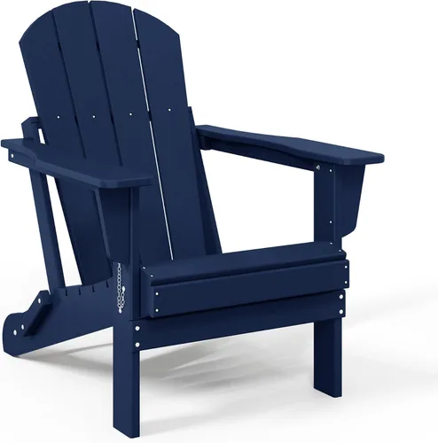 Vista 8 de WestinTrends Malibu 4 Adirondack Patio Chairs & 2 Side Tables, Navy Blue