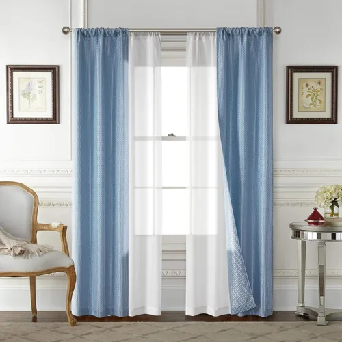 Vista 7 de Park Lane Juego de 4 paneles de ventana con bolsillo para barra de onda, color gris oscuro, 2 paneles de jacquard y 2 paneles transparentes