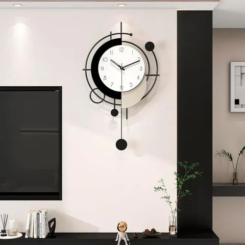Vista 9 de Reloj de pared grande para decoración de sala de estar, reloj de pared decorativo moderno en negro con péndulo, de madera, funciona con pilas, sin