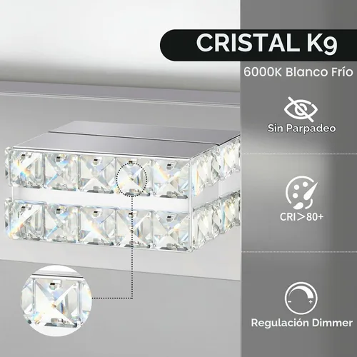 Vista 5 de OKELI Lámpara de tocador de cristal para baño, moderna lámpara LED de tocador para baño, lámpara frontal de espejo de cristal de 3 luces, 6000 K