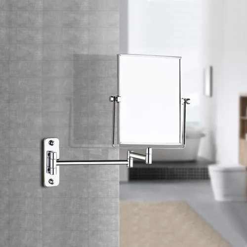 Vista 7 de QiMH Espejo de maquillaje de pared con aumento 3X Rectangular 8 x 6 pulgadas con brazo extensible Espejo giratorio de doble cara con acabado