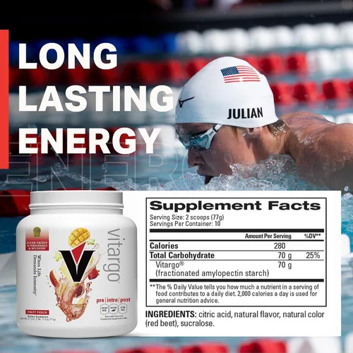 Vista 6 de Vitargo Polvo de carbohidratos, reposición de glucógeno muscular 2 veces más rápida, ponche de frutas de 1.7 libras, Pre, Intra y Post, polvo
