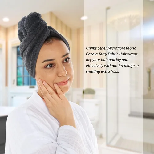 Vista 5 de Cacala Gorro de ducha de tela de rizo para mujer, toalla de lujo para el cabello, envolturas para el cabello sin encrespamiento para mujer, cabello
