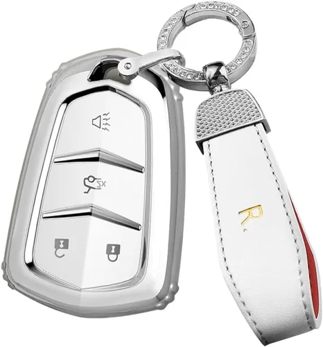 Vista 9 de ontto Protector de llave de automóvil compatible con Cadillac de 4 botones, carcasa de TPU suave con borde plateado para Escalade CTS SRX XT5 ATS