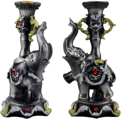 Vista 5 de Candelabro decorativo de resina con elefante, decoración del hogar, paquete de 2
