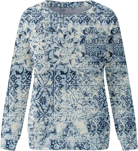 Vista 4 de Sudaderas de otoño para mujer, talla grande, blusas casuales de manga larga, suéter cómodo, holgado, moderno, ajustado