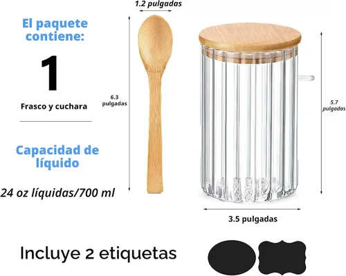 Vista 3 de Steviieden tarro de vidrio de 710 ml hermético con tapas de bambú contenedor de avena nocturna para decoración de barra de café tarro