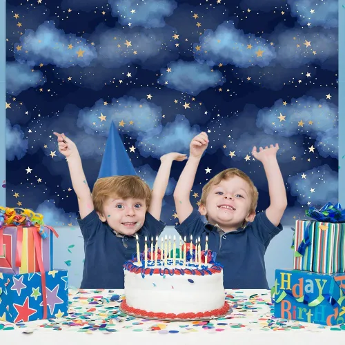 Vista 7 de MEHOFOTO Fondo de estudio fotográfico de cielo azul oscuro, nube, accesorios de fondo para niños, cumpleaños, príncipe, baby shower, decoración