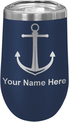 Vista 34 de LaserGram Vaso de vino de acero inoxidable de doble pared, ancla de barco, grabado personalizado incluido (negro)