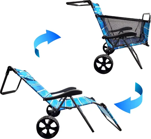 Vista 5 de Silla de carrito de playa – 2 en 1 vueltas de carrito de playa a silla de playa – grande azul
