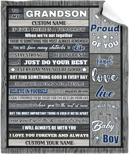 Vista 12 de Manta personalizada con nombre de nieto de la abuela y el abuelo de 40 x 50 pulgadas, regalo personalizado con nombre de niño, manta de baloncesto