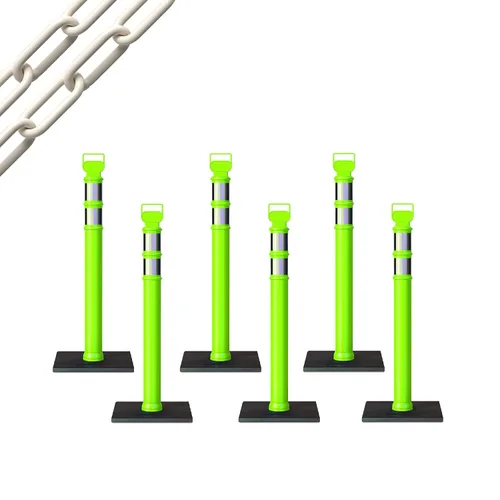 Vista 25 de CCW 6-Pack 45" Delineador Post Kit Kit de 3.0 in collares reflectantes, base de goma de 10 lb (6 postes blancos con cadena negra de 50 pies)