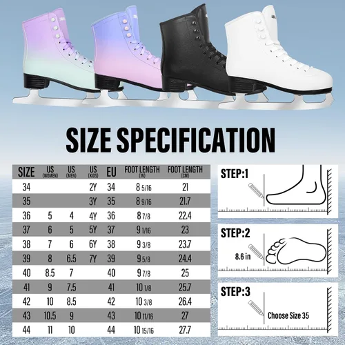 Vista 4 de Ice Skates for Women, Adult Figure Skates for Men, Figure Skating Shoes with Velvety Lining for Indoor& Outdoor Rink,Ice Skates Size 5 6 7 8 9 10 11