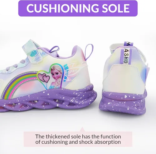 Vista 7 de YAOWUQUAN Zapatos de princesa de dibujos animados para niñas, zapatos casuales con luz LED, zapatos de princesa de nieve, zapatos de princesa