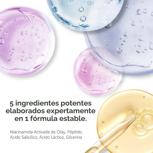 Vista 3 de Olay Súper Suero de Noche de Reparación, Sin Fragancia - Niacinamida, Péptido, Ácido Salicílico y Láctico, Glicerina - 5 Beneficios de Cuidado