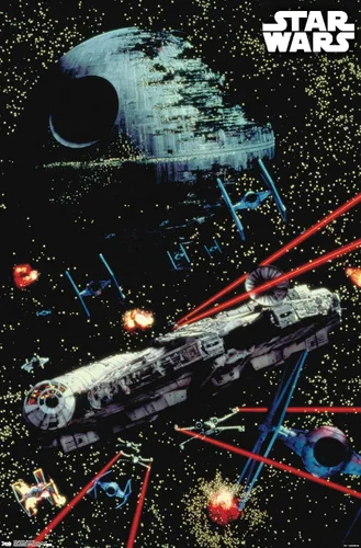 Vista 14 de Trends International Star Wars: Saga - Póster de pared de batalla espacial, 14.725 x 22.375 pulgadas, versión enmarcada de madera de granero