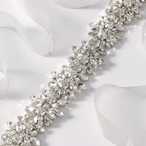 Vista 6 de Cinturón de novia con diamantes de imitación, cinturón de cristal plateado, cinturón de dama de honor, cinturón para mujer, vestidos de noche