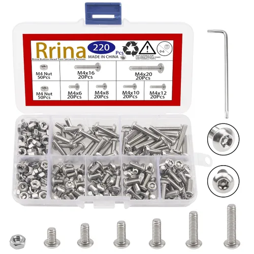 Vista 6 de Tornillos de seguridad Torx de cabeza de botón de acero inoxidable 304, juego surtido de tornillos resistentes a manipulaciones, tuercas de perno