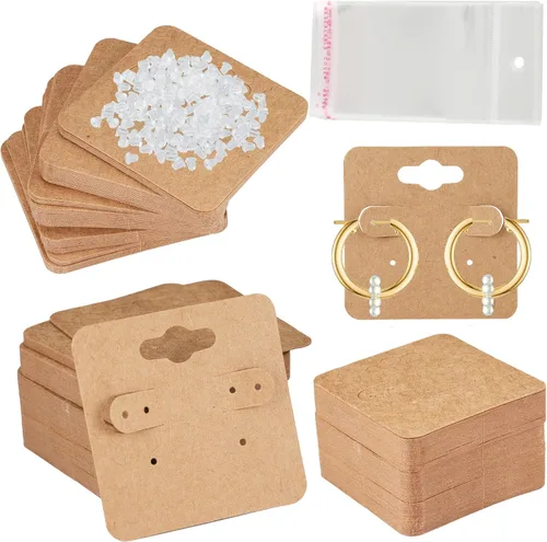 Vista 11 de Femtindo Tarjetas de exhibición de aretes con 100 tarjetas de aretes, 200 piezas de parte trasera de aretes y 100 bolsas autosellantes para venta