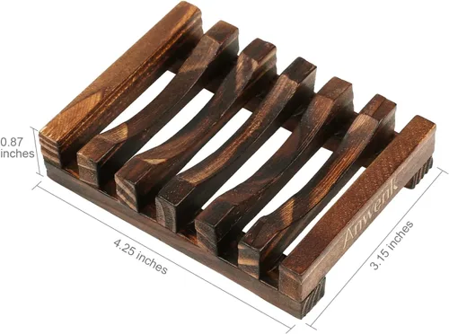 Vista 6 de Anwenk Jabonera de madera para guardar jabón, bandeja para baño, ducha, escurridor de cocina rectangular, manualidades a mano para jabón, esponjas