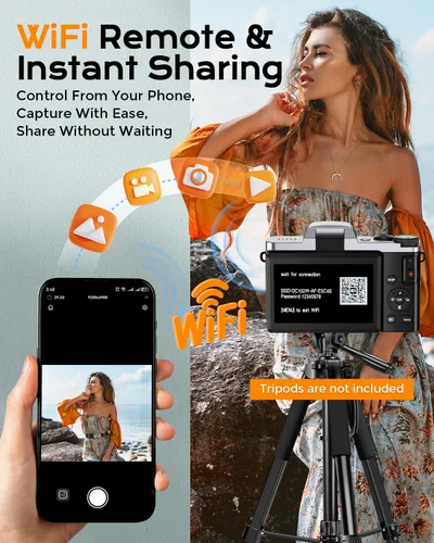 Vista 4 de Cámara digital 4K para enfoque automático de fotografía, cámara de vlogging WiFi de 64MP para YouTube con pantalla abatible de 180° de 3 pulgadas