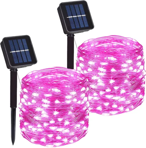 Vista 8 de Paquete de 2 cadenas de luces LED de 200 unidades, 66 pies, con cable de cobre, alimentadas por energía solar, impermeables, 8 modos, luces de hadas