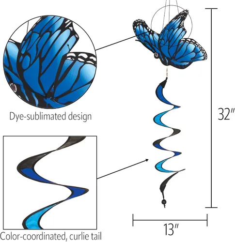 Vista 2 de In the Breeze Blue Morpho Butterfly Theme Twister Decoración colgante al aire libre, 4980 Morpho Azul